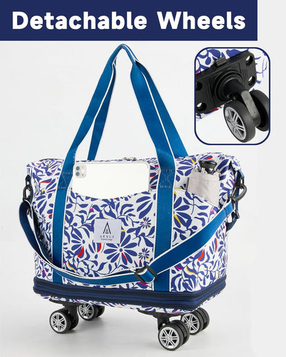 Rolling Duffle Bag with Detachable Wheels and Adjustable Shoulder Strap, Large Expandable Foldable Carry On Luggage Bag with Handle and Suitcase Sleeve, Weekender Bag for Travel Airplane 25L-55L