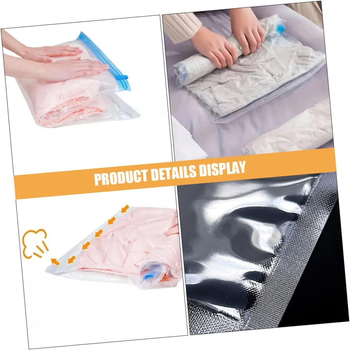 12pcs Hand Roll up Vacuum Storage Bags for Travel Suitcases, Pa+pe Space Saving Compression Bags 35x50cm 40x60cm Reusable Garment Organizer