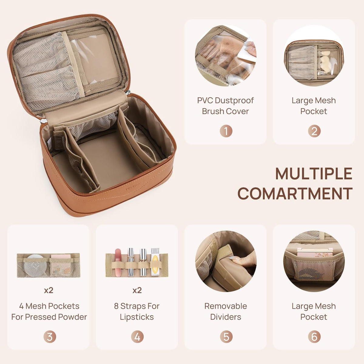 Large Makeup Bag, Travel Toiletry Bag for Women, Vegan Leather | Makeup Organizer Case Cosmetic Bag for Travel Essentials