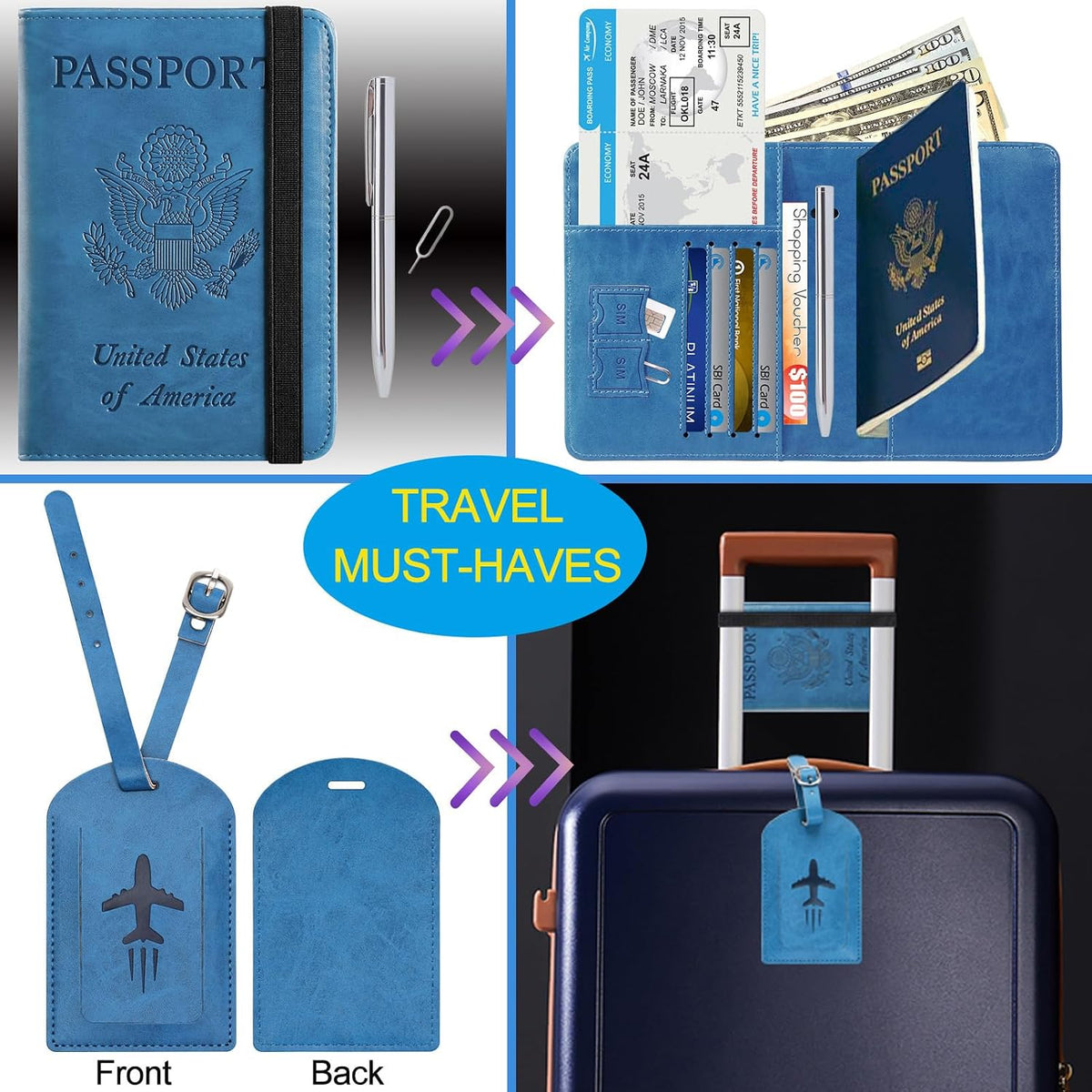 Passport Holder, Travel Essentials, Passport Cover, RFID Travel Wallet | Passport Wallet, Travel Accessories, RFID Blocking, Synthetic Leather Card Case, International Must Haves, For Women Men