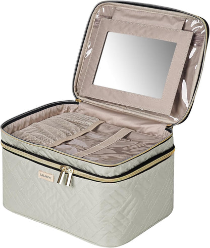 8.8L Double Layer Travel Makeup Bag Women, Large Cosmetic Case, Organizer for Travel-Size Accessories Bottles, Brushes, and Skin Care Products, Black 2.33 GAL