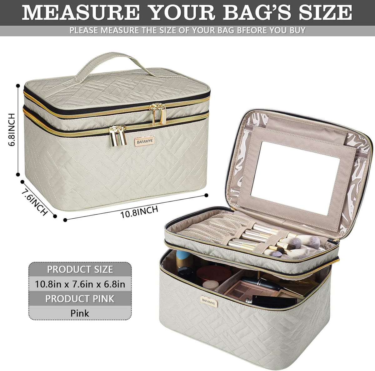 8.8L Double Layer Travel Makeup Bag Women, Large Cosmetic Case, Organizer for Travel-Size Accessories Bottles, Brushes, and Skin Care Products, Black 2.33 GAL