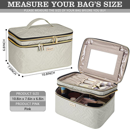 8.8L Double Layer Travel Makeup Bag Women, Large Cosmetic Case, Organizer for Travel-Size Accessories Bottles, Brushes, and Skin Care Products, Black 2.33 GAL