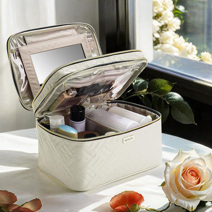 8.8L Double Layer Travel Makeup Bag Women, Large Cosmetic Case, Organizer for Travel-Size Accessories Bottles, Brushes, and Skin Care Products, Black 2.33 GAL
