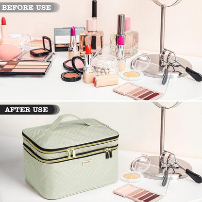 8.8L Double Layer Travel Makeup Bag Women, Large Cosmetic Case, Organizer for Travel-Size Accessories Bottles, Brushes, and Skin Care Products, Black 2.33 GAL