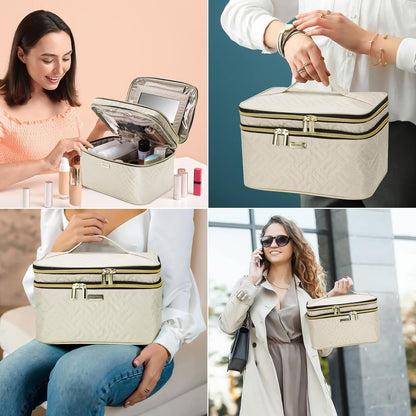 8.8L Double Layer Travel Makeup Bag Women, Large Cosmetic Case, Organizer for Travel-Size Accessories Bottles, Brushes, and Skin Care Products, Black 2.33 GAL