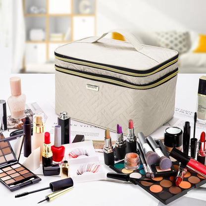 8.8L Double Layer Travel Makeup Bag Women, Large Cosmetic Case, Organizer for Travel-Size Accessories Bottles, Brushes, and Skin Care Products, Black 2.33 GAL