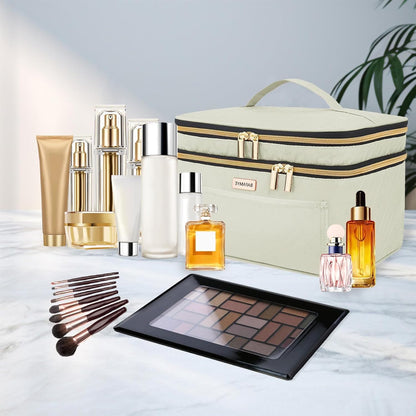 8.8L Double Layer Travel Makeup Bag Women, Large Cosmetic Case, Organizer for Travel-Size Accessories Bottles, Brushes, and Skin Care Products, Black 2.33 GAL