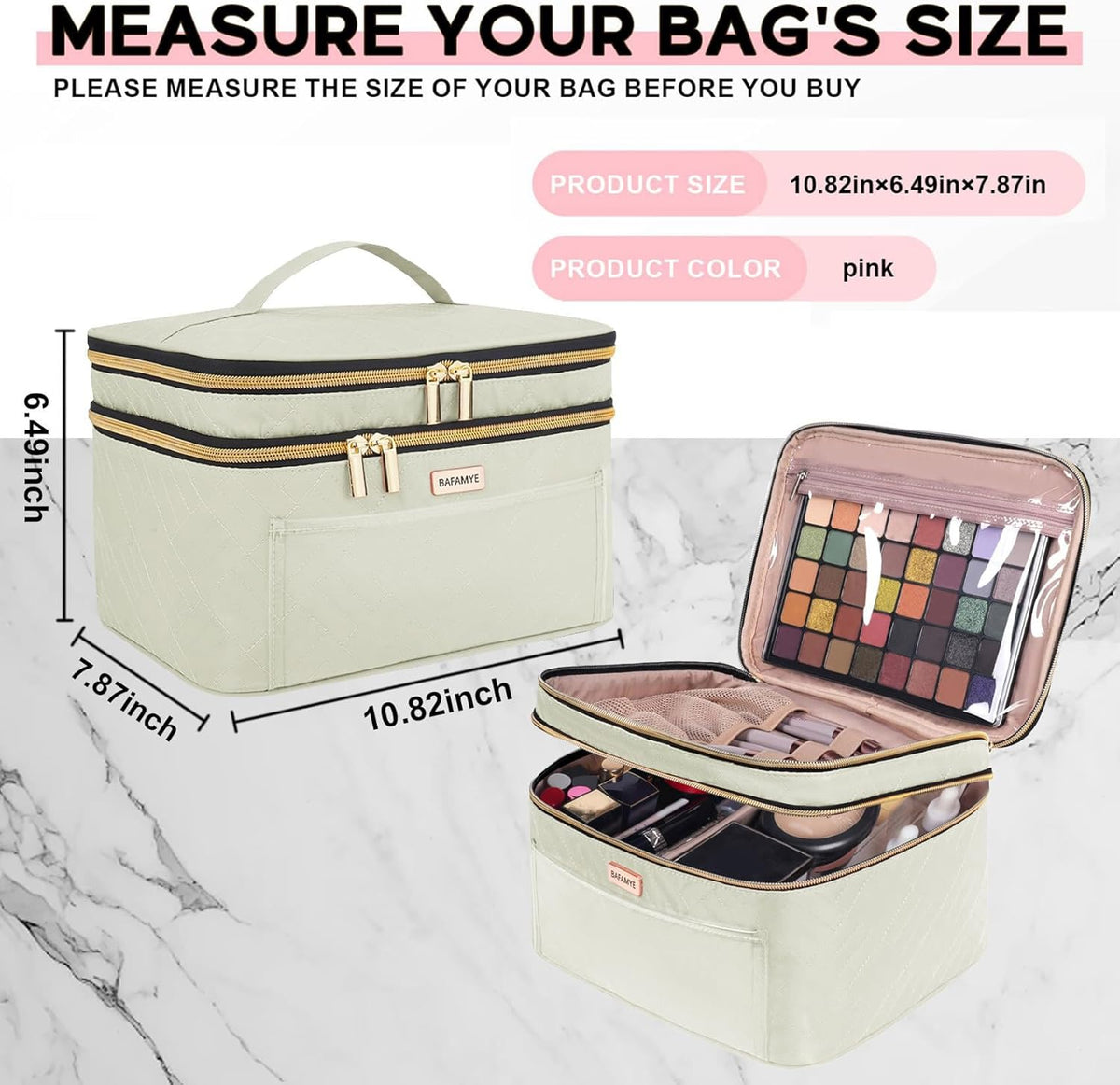 8.8L Double Layer Travel Makeup Bag Women, Large Cosmetic Case, Organizer for Travel-Size Accessories Bottles, Brushes, and Skin Care Products, Black 2.33 GAL