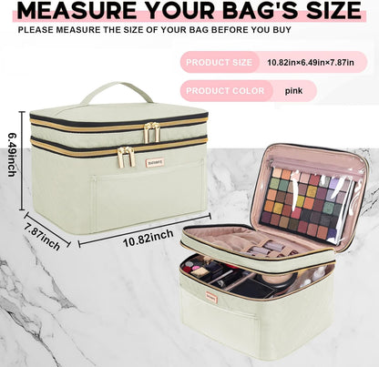 8.8L Double Layer Travel Makeup Bag Women, Large Cosmetic Case, Organizer for Travel-Size Accessories Bottles, Brushes, and Skin Care Products, Black 2.33 GAL