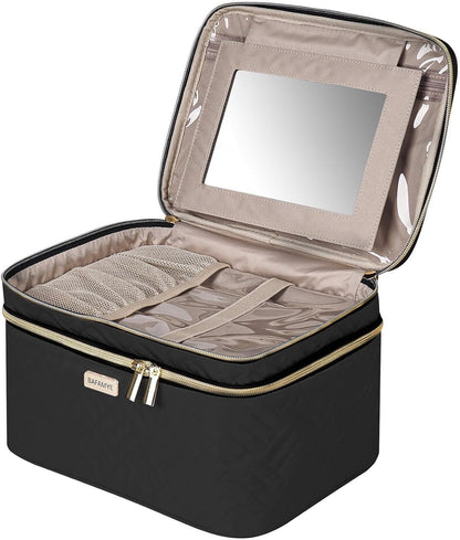 8.8L Double Layer Travel Makeup Bag Women, Large Cosmetic Case, Organizer for Travel-Size Accessories Bottles, Brushes, and Skin Care Products, Black 2.33 GAL
