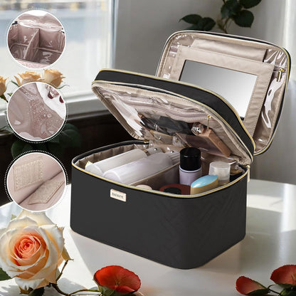 8.8L Double Layer Travel Makeup Bag Women, Large Cosmetic Case, Organizer for Travel-Size Accessories Bottles, Brushes, and Skin Care Products, Black 2.33 GAL