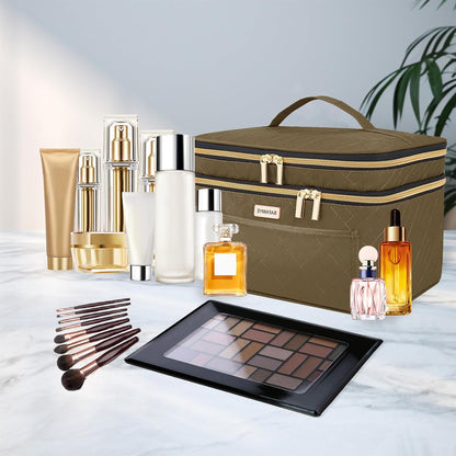 8.8L Double Layer Travel Makeup Bag Women, Large Cosmetic Case, Organizer for Travel-Size Accessories Bottles, Brushes, and Skin Care Products, Black 2.33 GAL