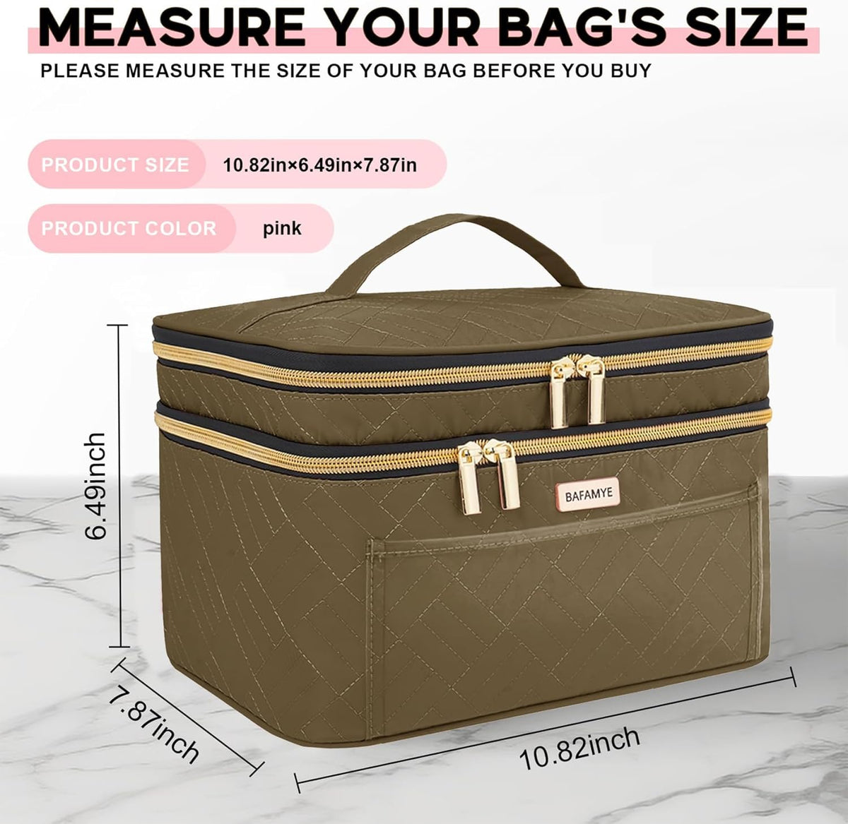 8.8L Double Layer Travel Makeup Bag Women, Large Cosmetic Case, Organizer for Travel-Size Accessories Bottles, Brushes, and Skin Care Products, Black 2.33 GAL