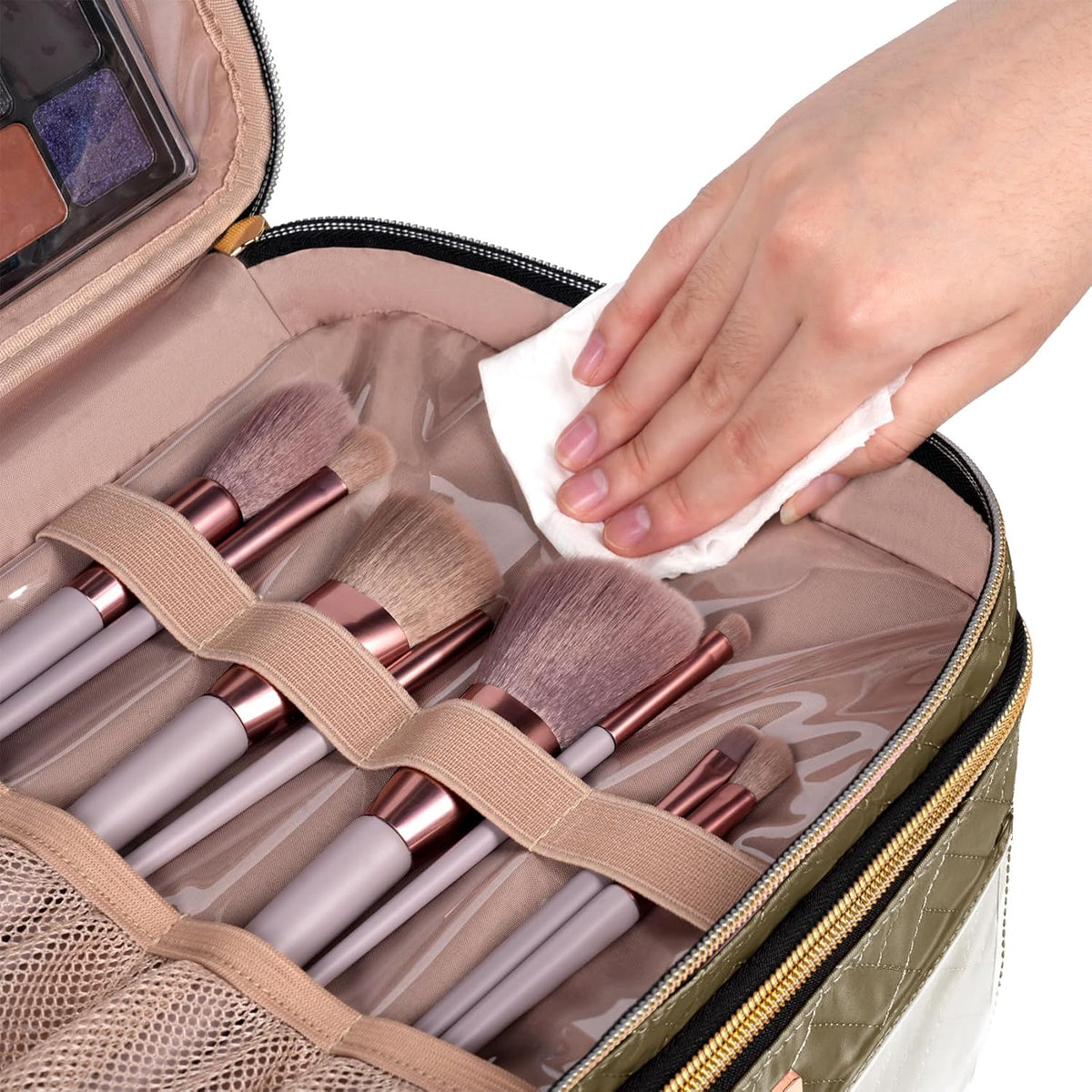 8.8L Double Layer Travel Makeup Bag Women, Large Cosmetic Case, Organizer for Travel-Size Accessories Bottles, Brushes, and Skin Care Products, Black 2.33 GAL