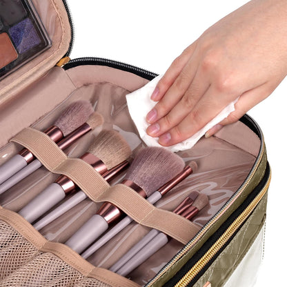 8.8L Double Layer Travel Makeup Bag Women, Large Cosmetic Case, Organizer for Travel-Size Accessories Bottles, Brushes, and Skin Care Products, Black 2.33 GAL