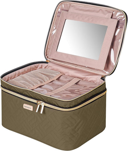 8.8L Double Layer Travel Makeup Bag Women, Large Cosmetic Case, Organizer for Travel-Size Accessories Bottles, Brushes, and Skin Care Products, Black 2.33 GAL