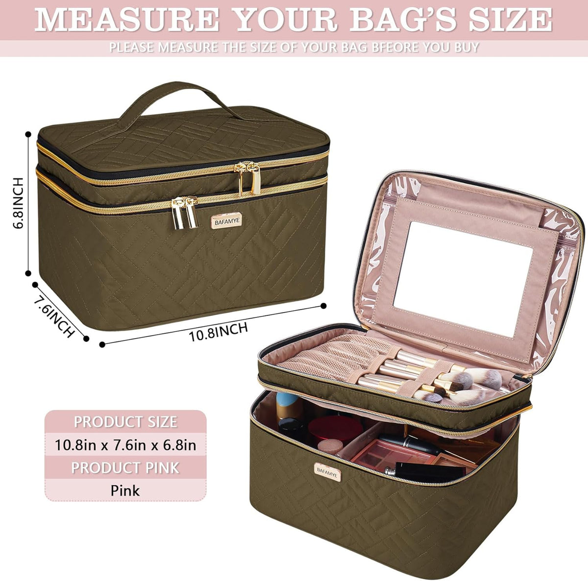 8.8L Double Layer Travel Makeup Bag Women, Large Cosmetic Case, Organizer for Travel-Size Accessories Bottles, Brushes, and Skin Care Products, Black 2.33 GAL