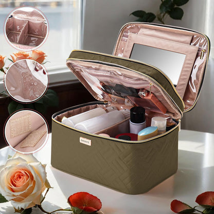 8.8L Double Layer Travel Makeup Bag Women, Large Cosmetic Case, Organizer for Travel-Size Accessories Bottles, Brushes, and Skin Care Products, Black 2.33 GAL