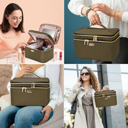 8.8L Double Layer Travel Makeup Bag Women, Large Cosmetic Case, Organizer for Travel-Size Accessories Bottles, Brushes, and Skin Care Products, Black 2.33 GAL