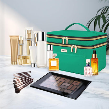 8.8L Double Layer Travel Makeup Bag Women, Large Cosmetic Case, Organizer for Travel-Size Accessories Bottles, Brushes, and Skin Care Products, Black 2.33 GAL