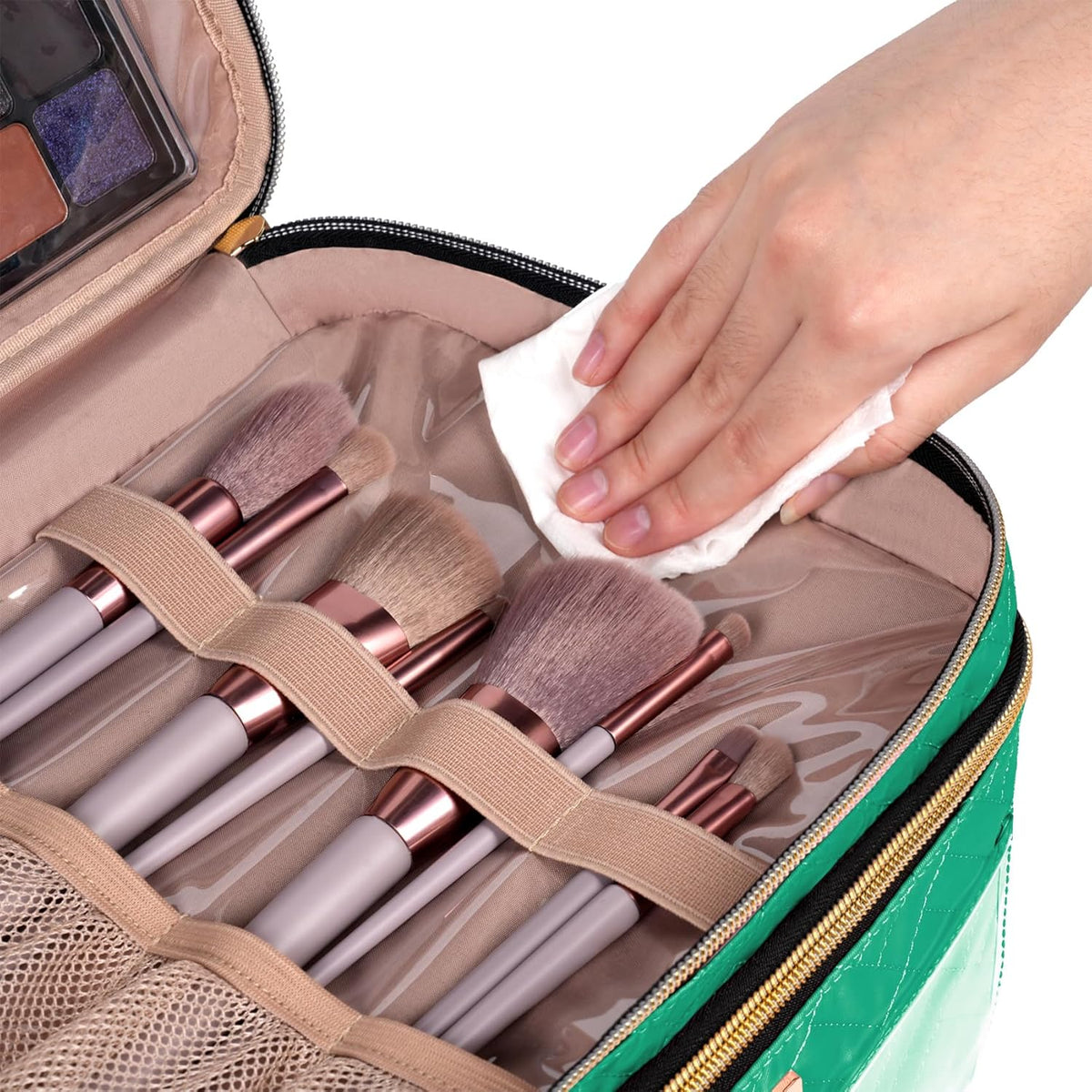 8.8L Double Layer Travel Makeup Bag Women, Large Cosmetic Case, Organizer for Travel-Size Accessories Bottles, Brushes, and Skin Care Products, Black 2.33 GAL