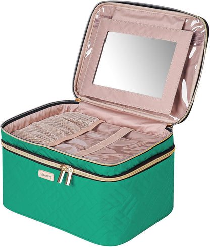 8.8L Double Layer Travel Makeup Bag Women, Large Cosmetic Case, Organizer for Travel-Size Accessories Bottles, Brushes, and Skin Care Products, Black 2.33 GAL