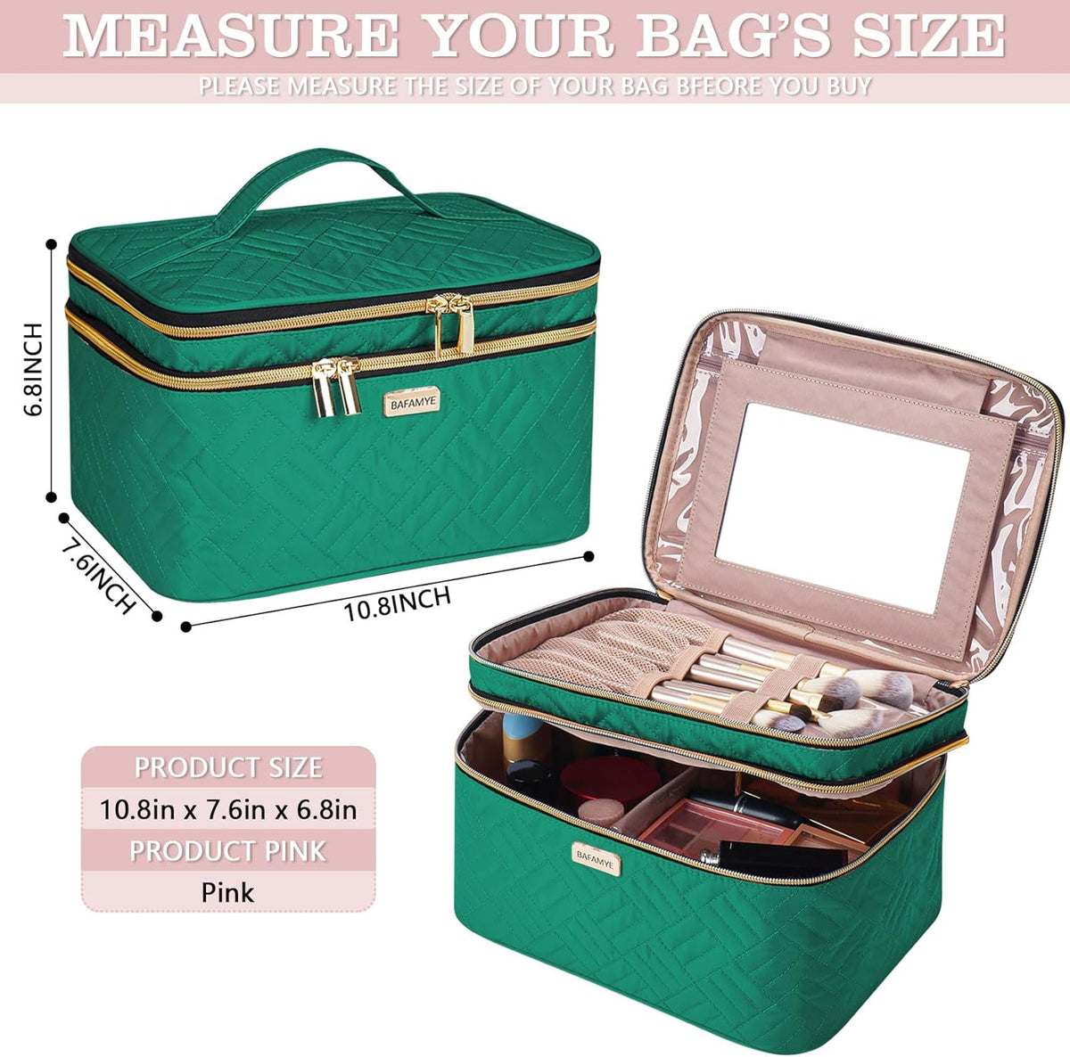 8.8L Double Layer Travel Makeup Bag Women, Large Cosmetic Case, Organizer for Travel-Size Accessories Bottles, Brushes, and Skin Care Products, Black 2.33 GAL