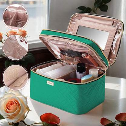 8.8L Double Layer Travel Makeup Bag Women, Large Cosmetic Case, Organizer for Travel-Size Accessories Bottles, Brushes, and Skin Care Products, Black 2.33 GAL
