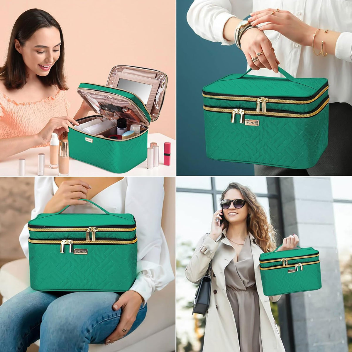 8.8L Double Layer Travel Makeup Bag Women, Large Cosmetic Case, Organizer for Travel-Size Accessories Bottles, Brushes, and Skin Care Products, Black 2.33 GAL