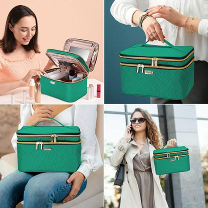 8.8L Double Layer Travel Makeup Bag Women, Large Cosmetic Case, Organizer for Travel-Size Accessories Bottles, Brushes, and Skin Care Products, Black 2.33 GAL