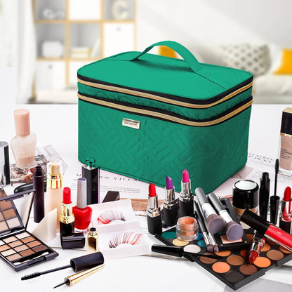 8.8L Double Layer Travel Makeup Bag Women, Large Cosmetic Case, Organizer for Travel-Size Accessories Bottles, Brushes, and Skin Care Products, Black 2.33 GAL
