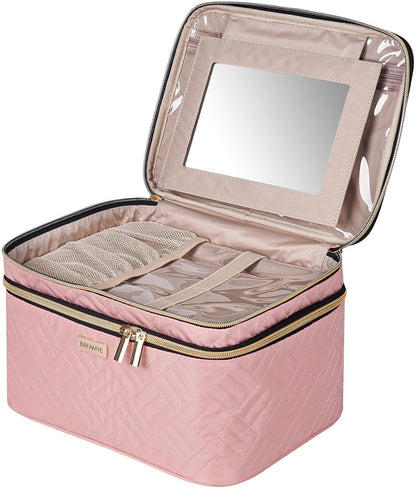 8.8L Double Layer Travel Makeup Bag Women, Large Cosmetic Case, Organizer for Travel-Size Accessories Bottles, Brushes, and Skin Care Products, Black 2.33 GAL