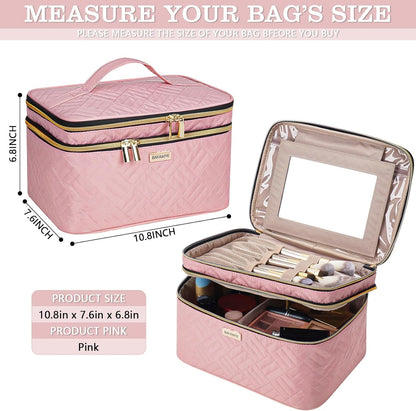 8.8L Double Layer Travel Makeup Bag Women, Large Cosmetic Case, Organizer for Travel-Size Accessories Bottles, Brushes, and Skin Care Products, Black 2.33 GAL