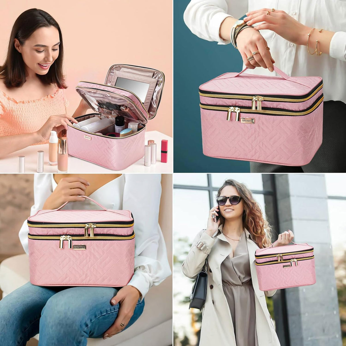 8.8L Double Layer Travel Makeup Bag Women, Large Cosmetic Case, Organizer for Travel-Size Accessories Bottles, Brushes, and Skin Care Products, Black 2.33 GAL
