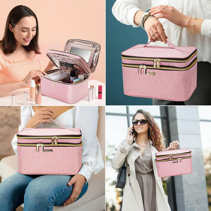 8.8L Double Layer Travel Makeup Bag Women, Large Cosmetic Case, Organizer for Travel-Size Accessories Bottles, Brushes, and Skin Care Products, Black 2.33 GAL