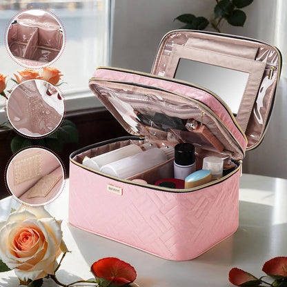 8.8L Double Layer Travel Makeup Bag Women, Large Cosmetic Case, Organizer for Travel-Size Accessories Bottles, Brushes, and Skin Care Products, Black 2.33 GAL