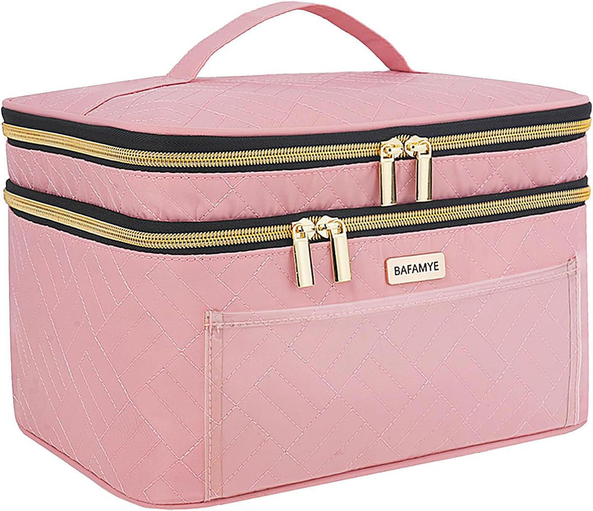 8.8L Double Layer Travel Makeup Bag Women, Large Cosmetic Case, Organizer for Travel-Size Accessories Bottles, Brushes, and Skin Care Products, Black 2.33 GAL
