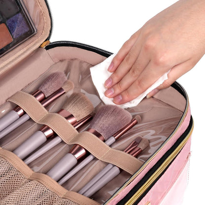 8.8L Double Layer Travel Makeup Bag Women, Large Cosmetic Case, Organizer for Travel-Size Accessories Bottles, Brushes, and Skin Care Products, Black 2.33 GAL