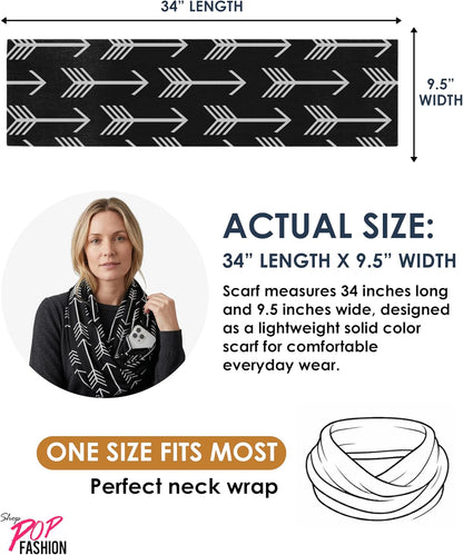 Infinity Scarf for Women - Lightweight Travel Scarf with Hidden Zipper Pocket - Arrow Pattern