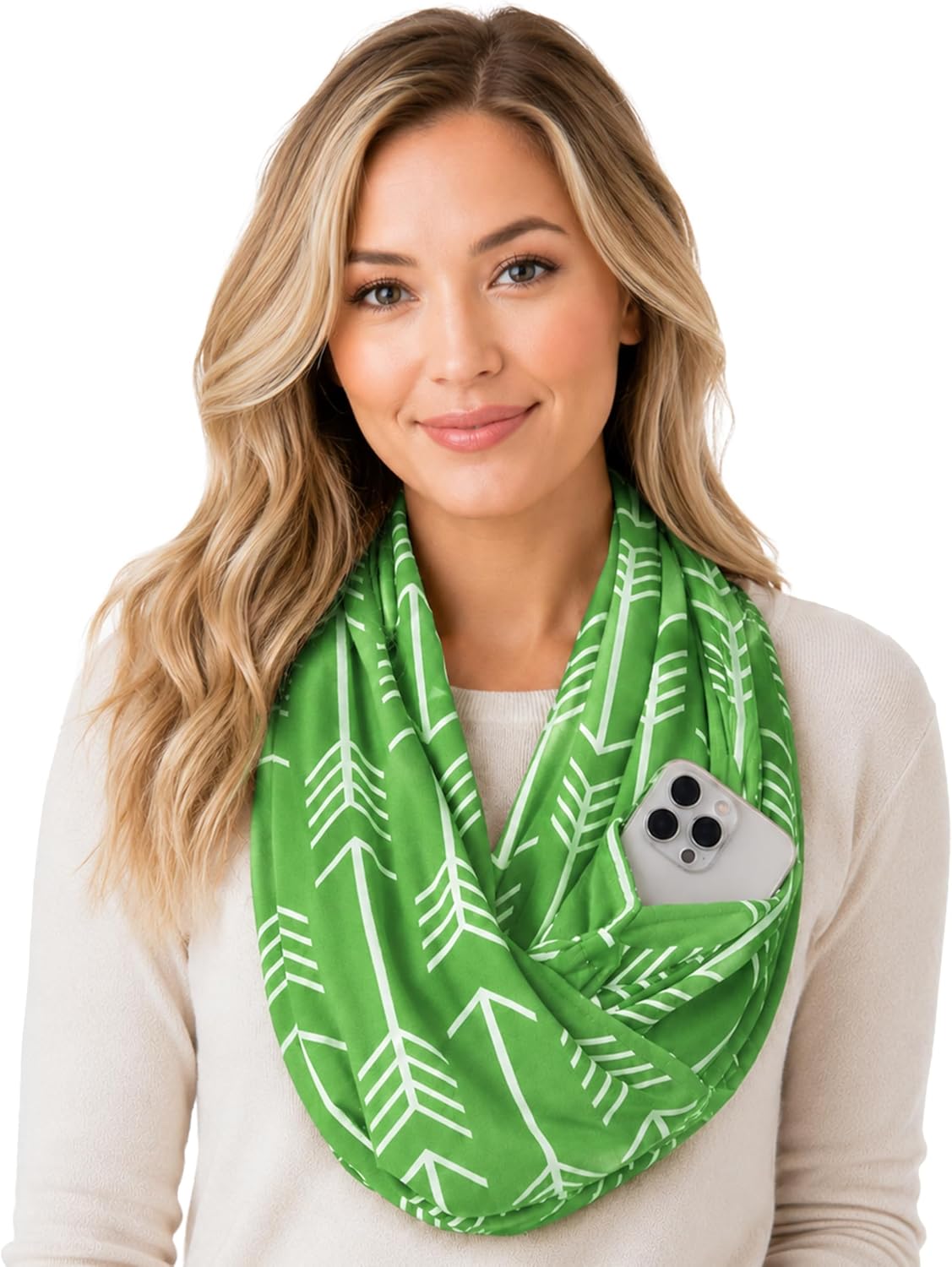 Infinity Scarf for Women - Lightweight Travel Scarf with Hidden Zipper Pocket - Arrow Pattern