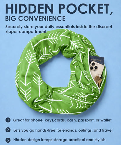 Infinity Scarf for Women - Lightweight Travel Scarf with Hidden Zipper Pocket - Arrow Pattern