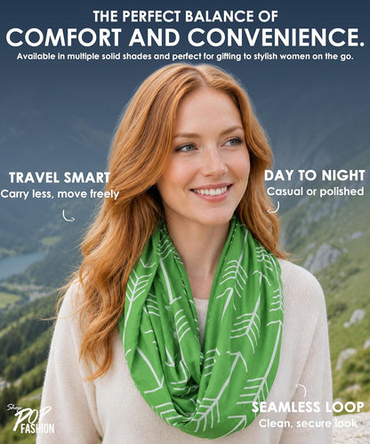 Infinity Scarf for Women - Lightweight Travel Scarf with Hidden Zipper Pocket - Arrow Pattern