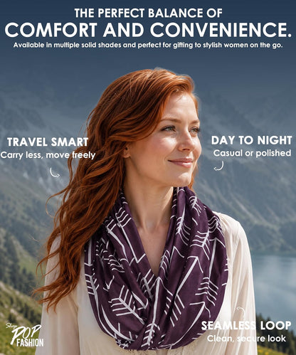Infinity Scarf for Women - Lightweight Travel Scarf with Hidden Zipper Pocket - Arrow Pattern
