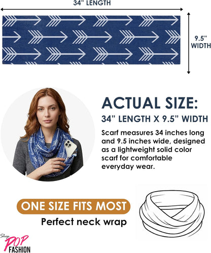 Infinity Scarf for Women - Lightweight Travel Scarf with Hidden Zipper Pocket - Arrow Pattern