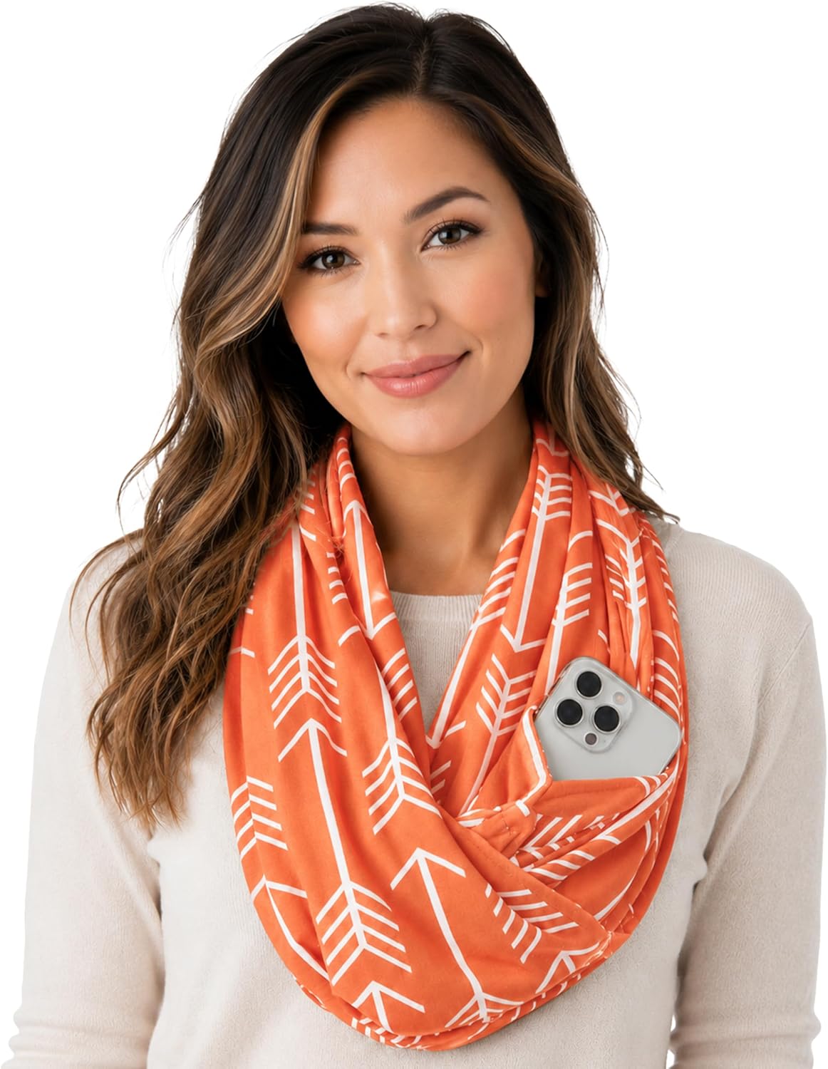 Infinity Scarf for Women - Lightweight Travel Scarf with Hidden Zipper Pocket - Arrow Pattern