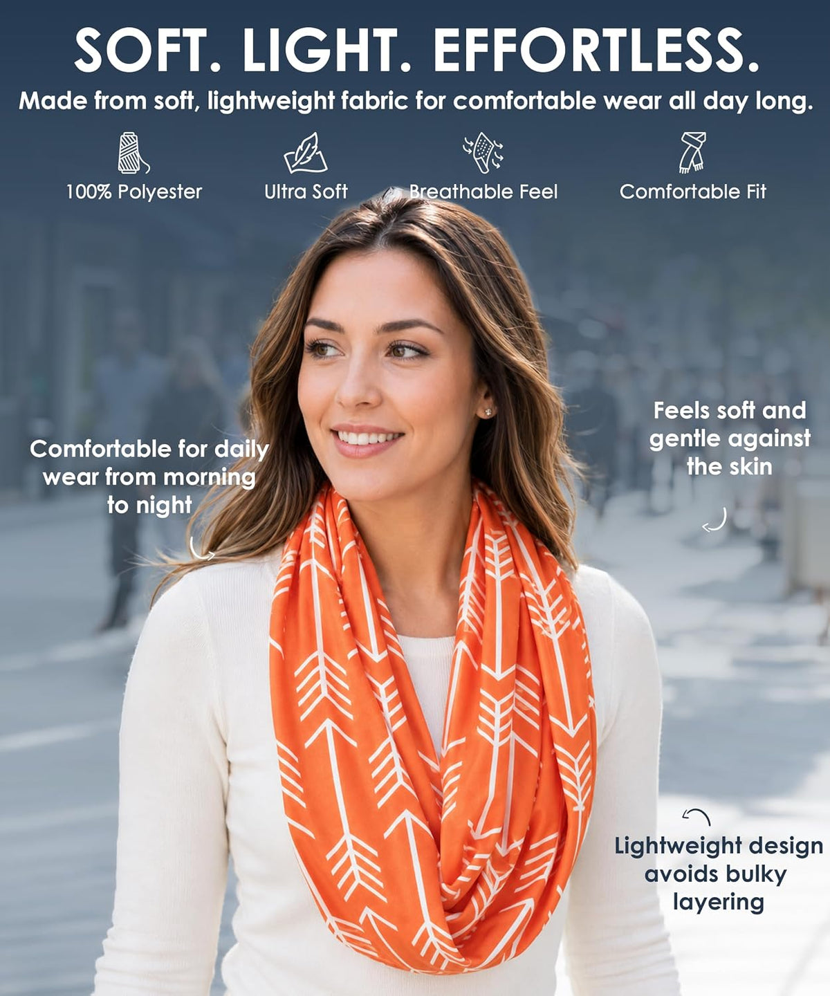 Infinity Scarf for Women - Lightweight Travel Scarf with Hidden Zipper Pocket - Arrow Pattern