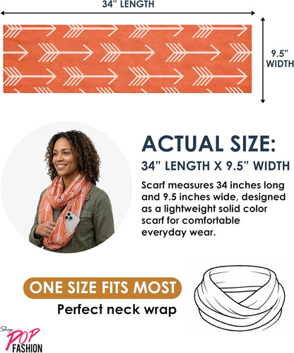 Infinity Scarf for Women - Lightweight Travel Scarf with Hidden Zipper Pocket - Arrow Pattern