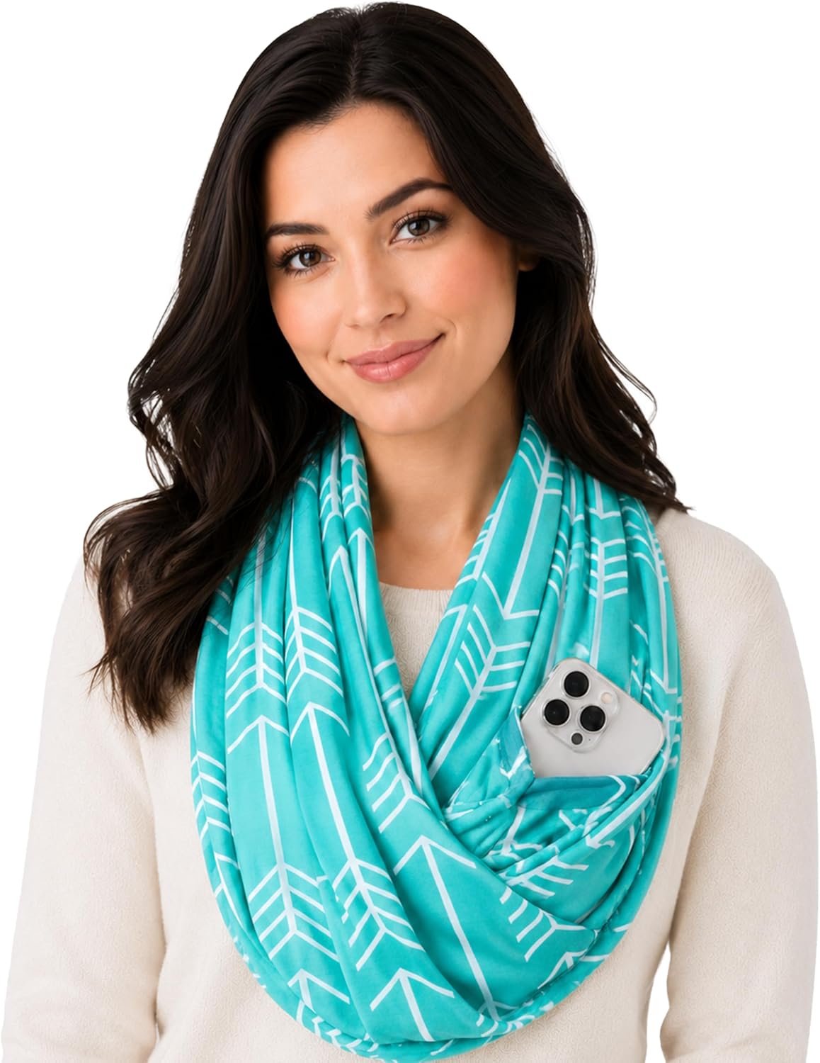 Infinity Scarf for Women - Lightweight Travel Scarf with Hidden Zipper Pocket - Arrow Pattern