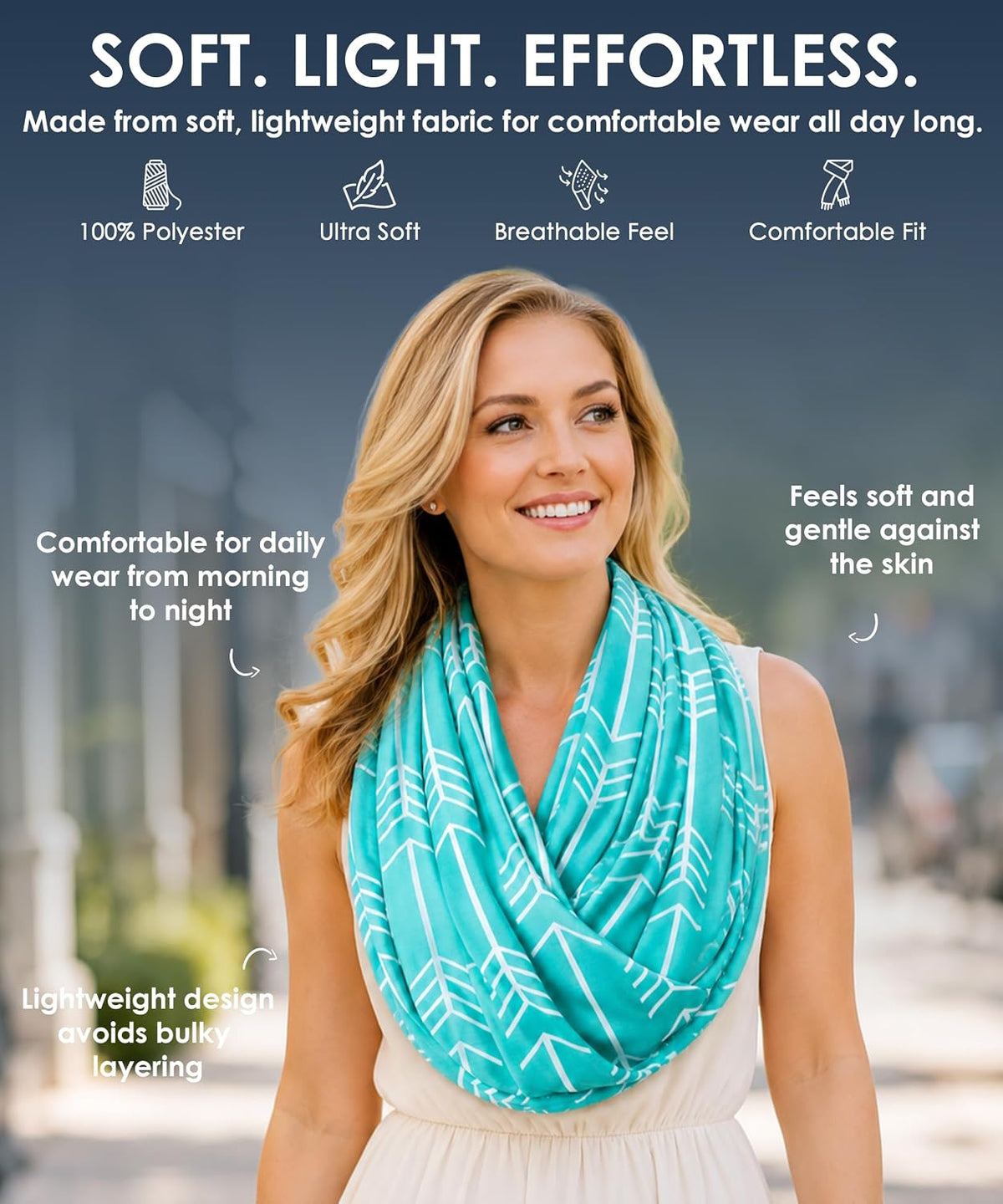 Infinity Scarf for Women - Lightweight Travel Scarf with Hidden Zipper Pocket - Arrow Pattern
